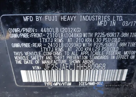 2017 Subaru Forester 2.5I Premium z USA, uszkodzony, nr VIN JF2SJAEC1HH580968